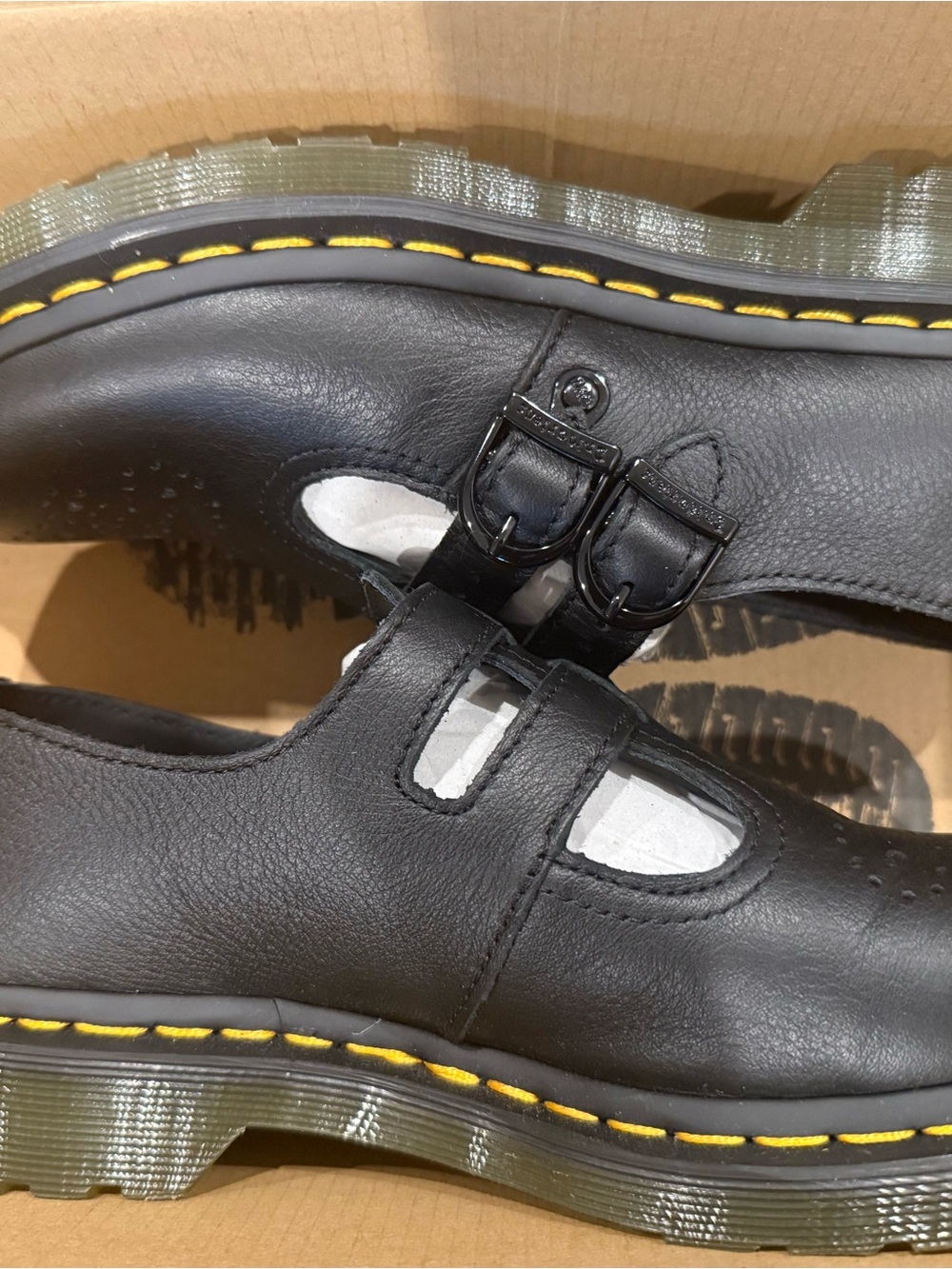 Mary Jane Black Leather Double-Strap Perforated Loafers